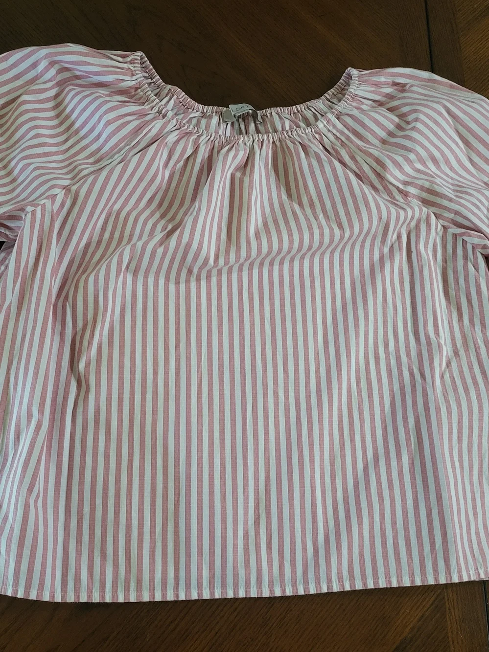LOFT Pink White Striped Puff Sleeve Blouse L